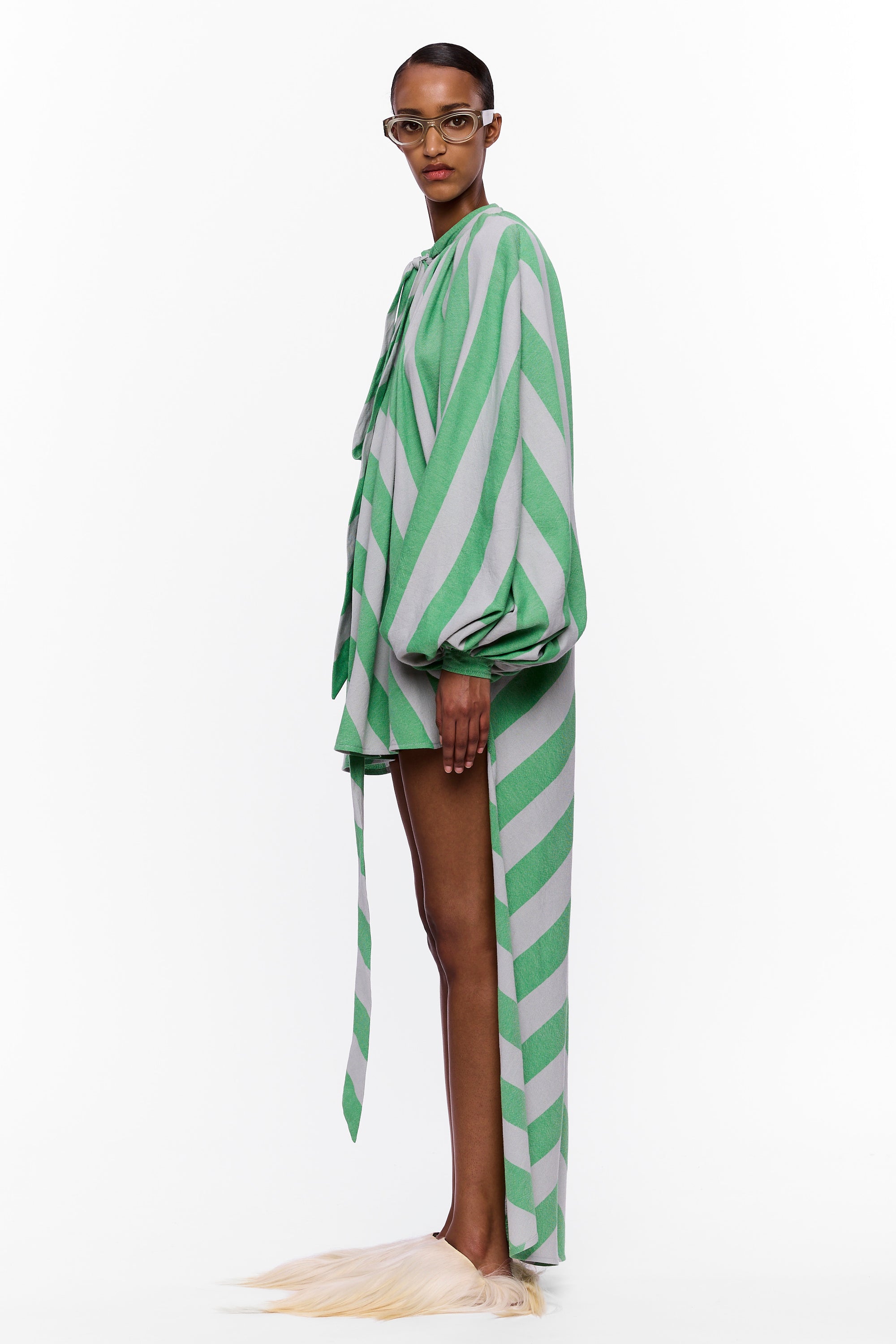 The High-Low Touareg Dress with Balloon Sleeve : Stripe 10