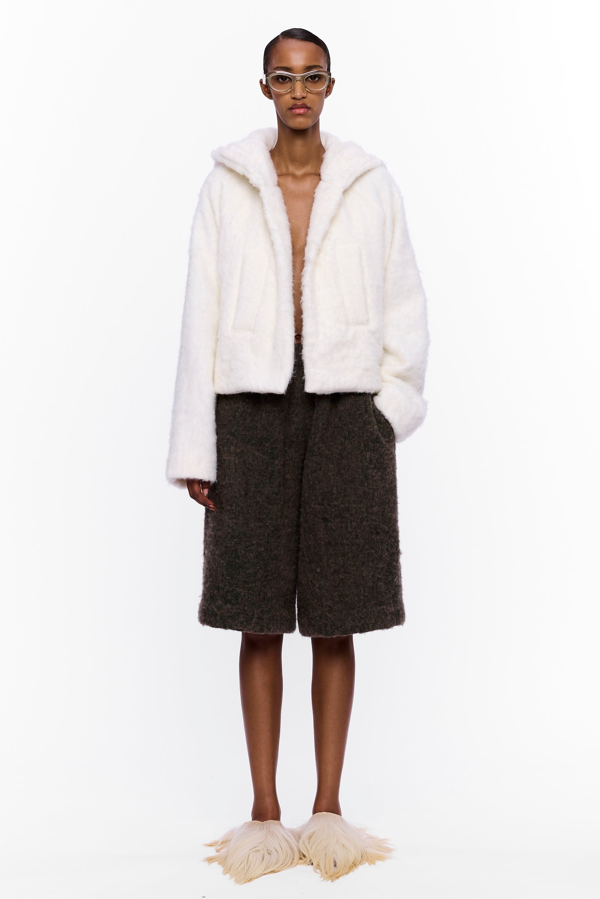 The Shawl Hoodie : White Wool