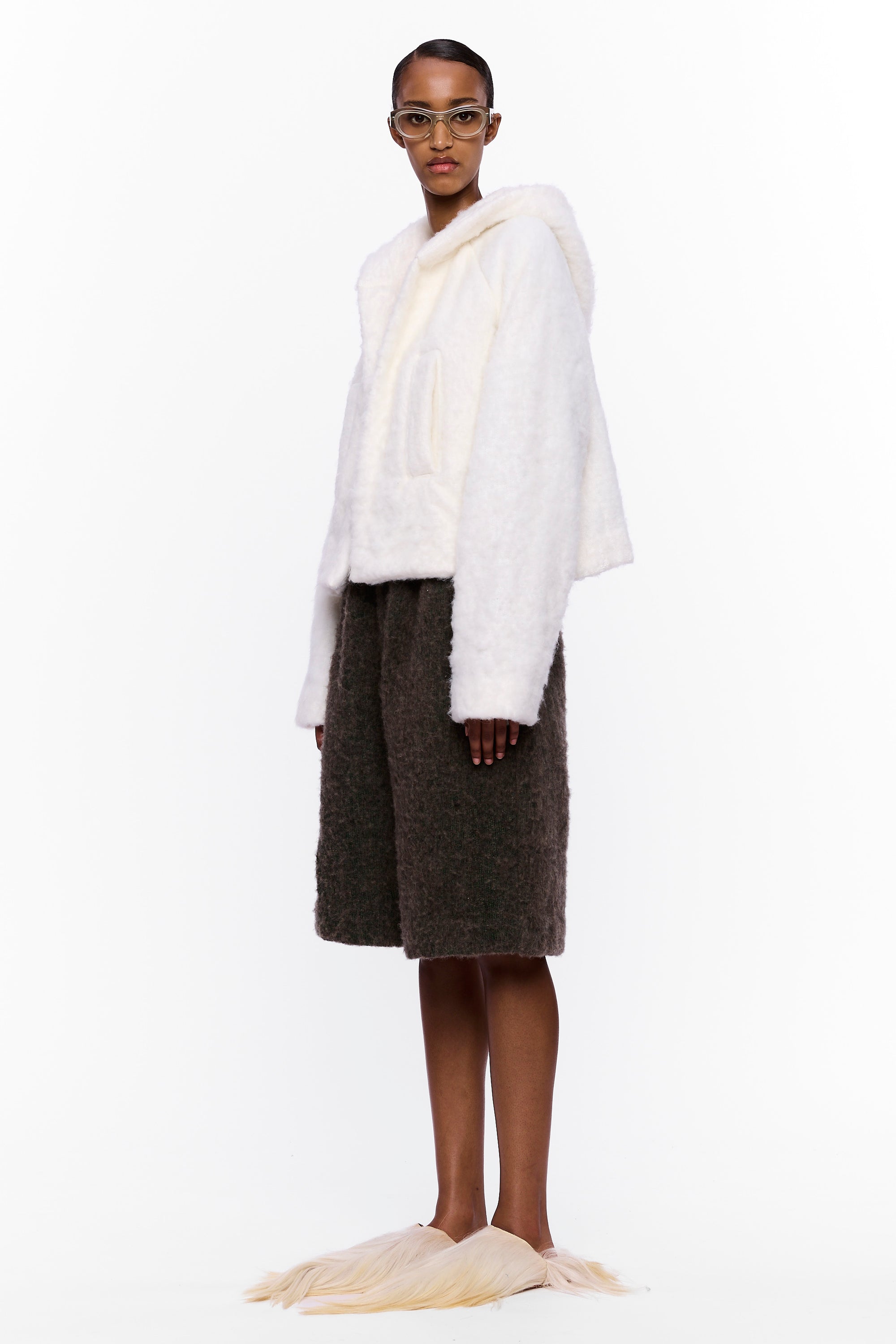 The Shawl Hoodie : White Wool