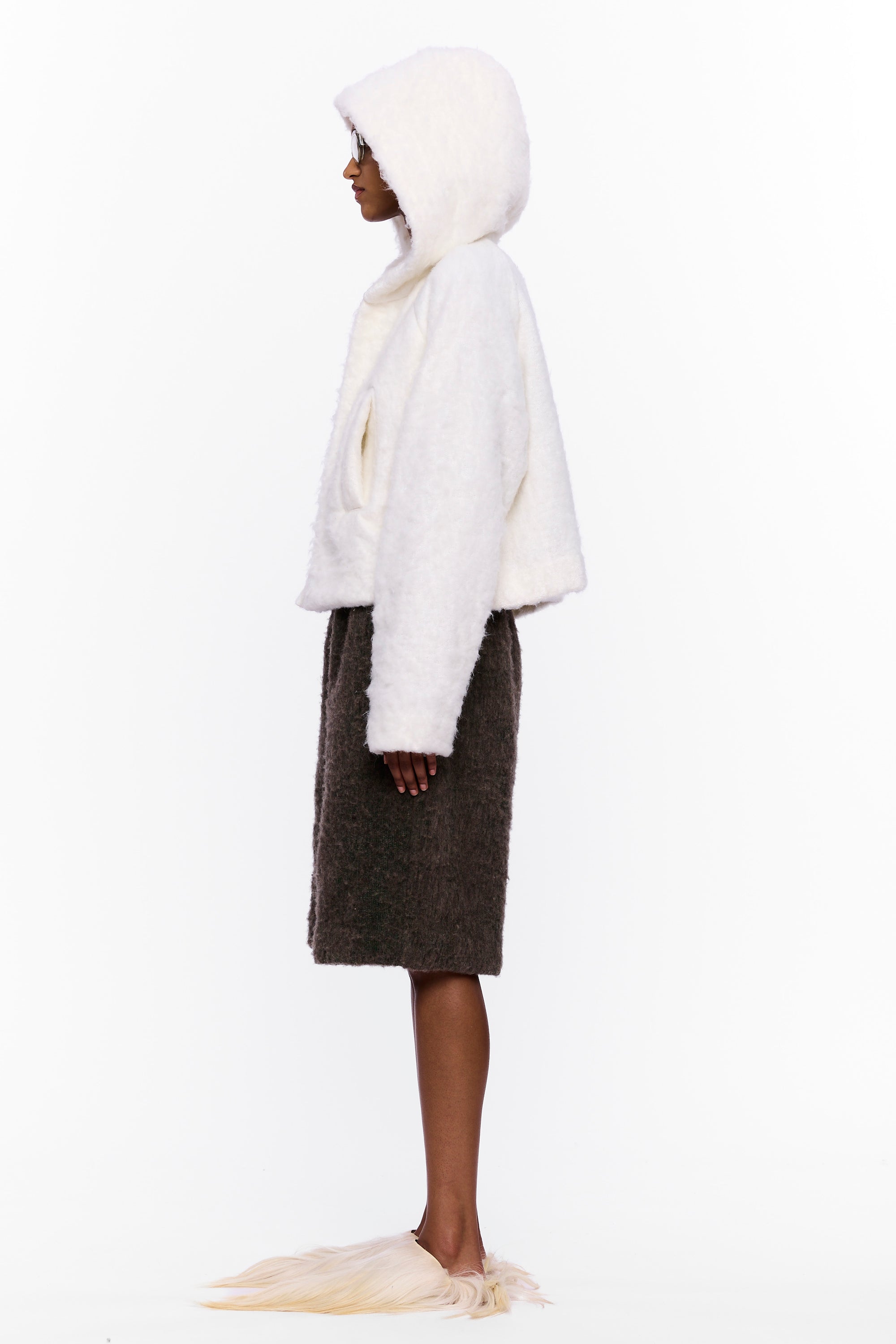 The Shawl Hoodie : White Wool