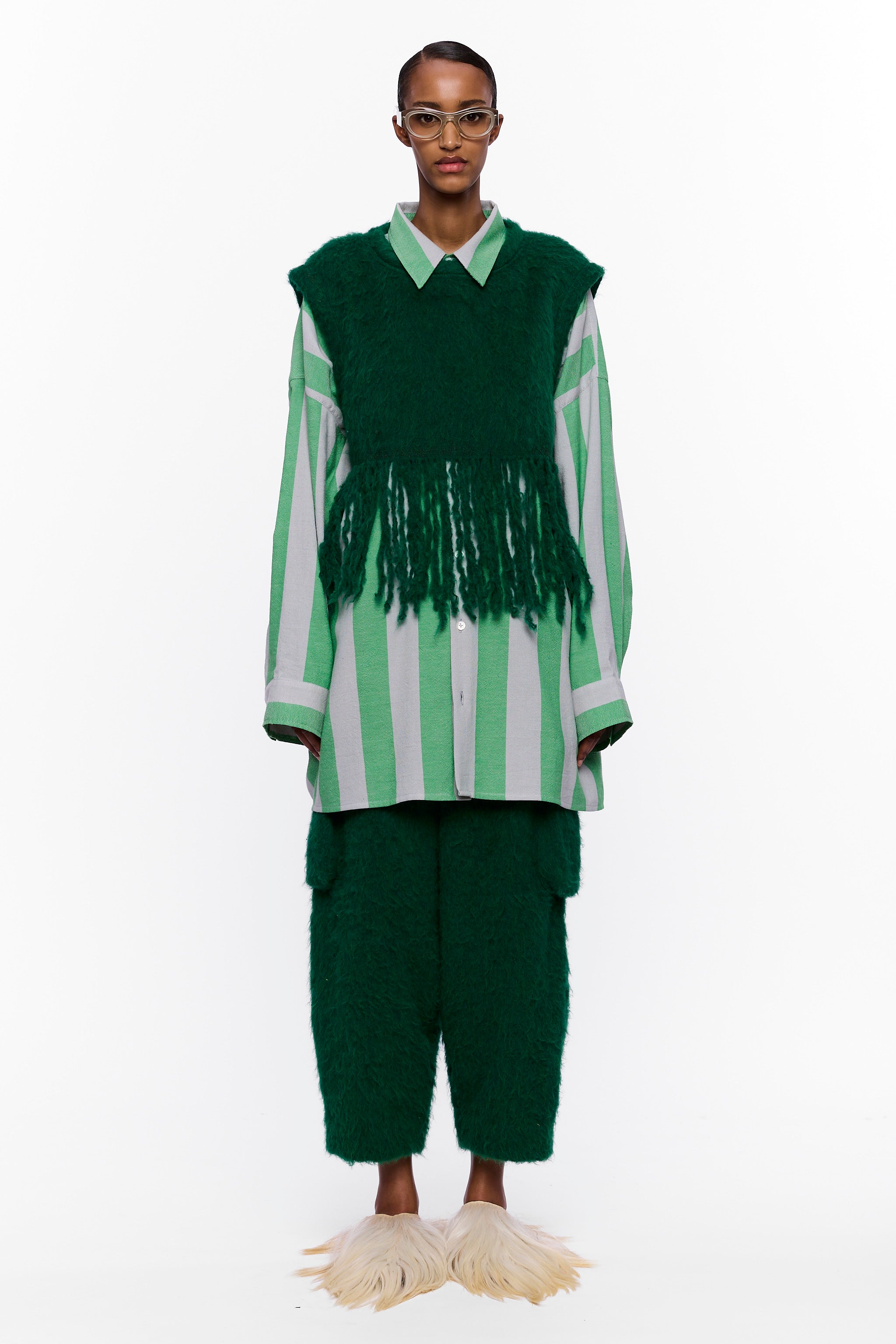 The Vest with Fringe: Eden Green Wool