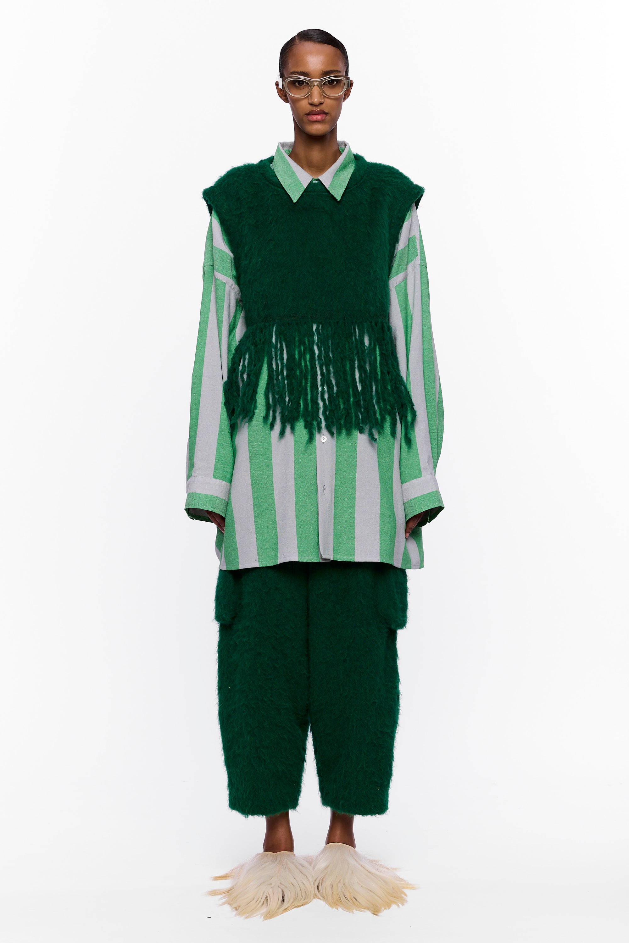 The Vest with Fringe: Eden Green Wool