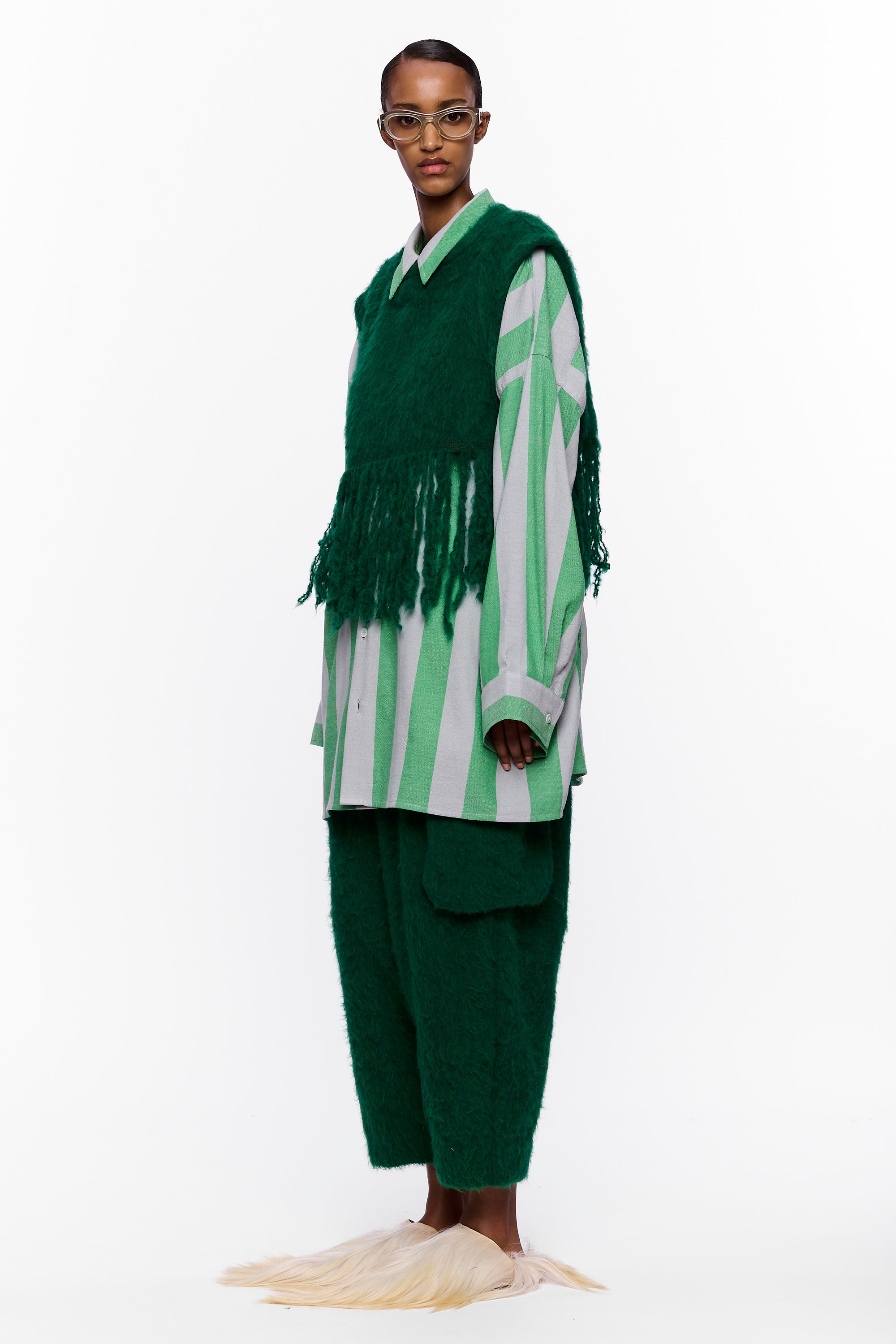 The Vest with Fringe: Eden Green Wool