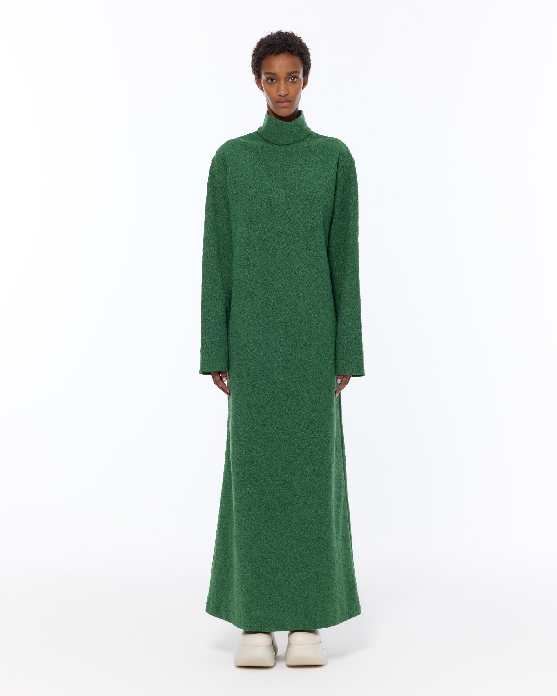 The Turtle Neck Dress : Eden Green Boucle