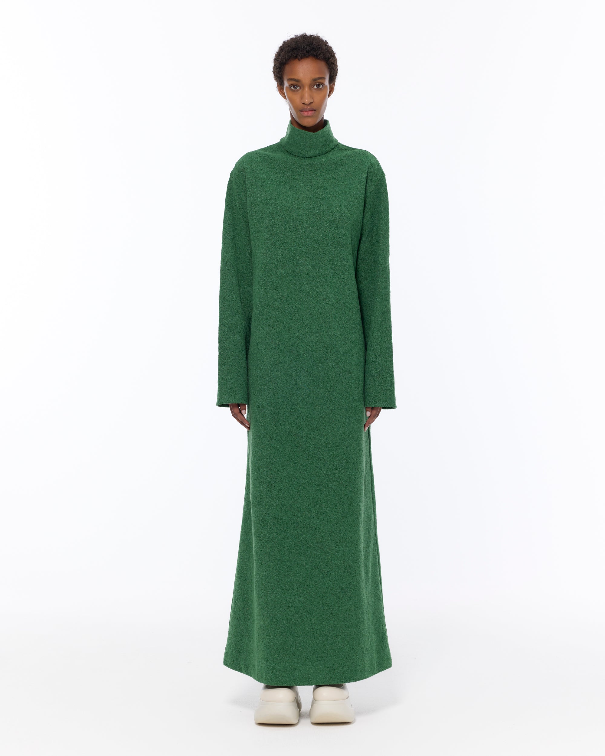 The Turtle Neck Dress : Eden Green Boucle