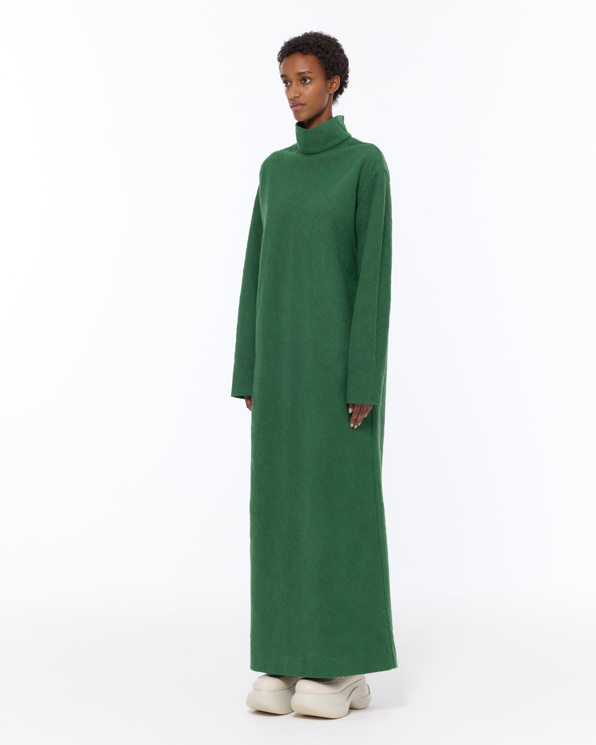 The Turtle Neck Dress : Eden Green Boucle