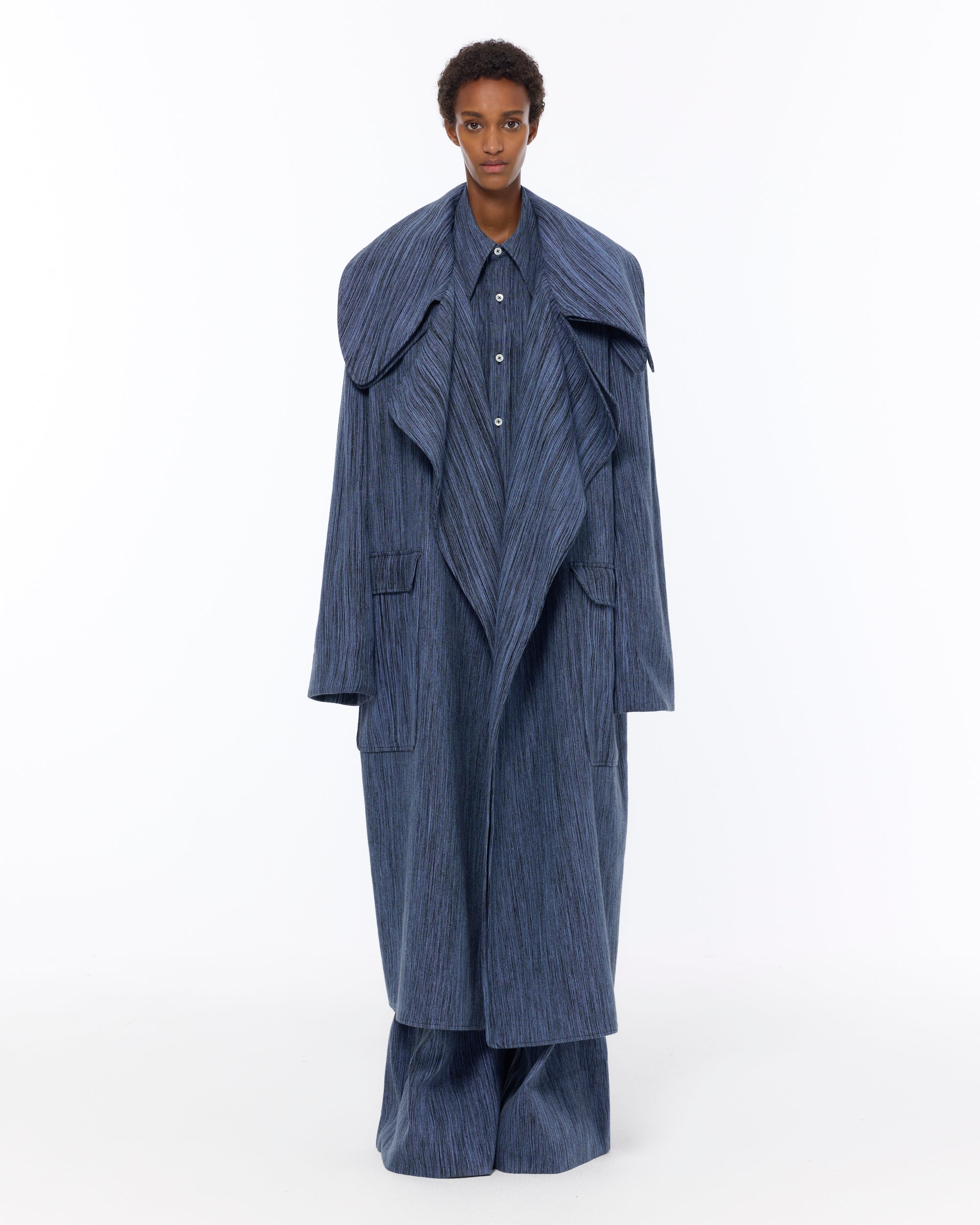 The Double Lapel Overcoat : Parisian Blue Chambray