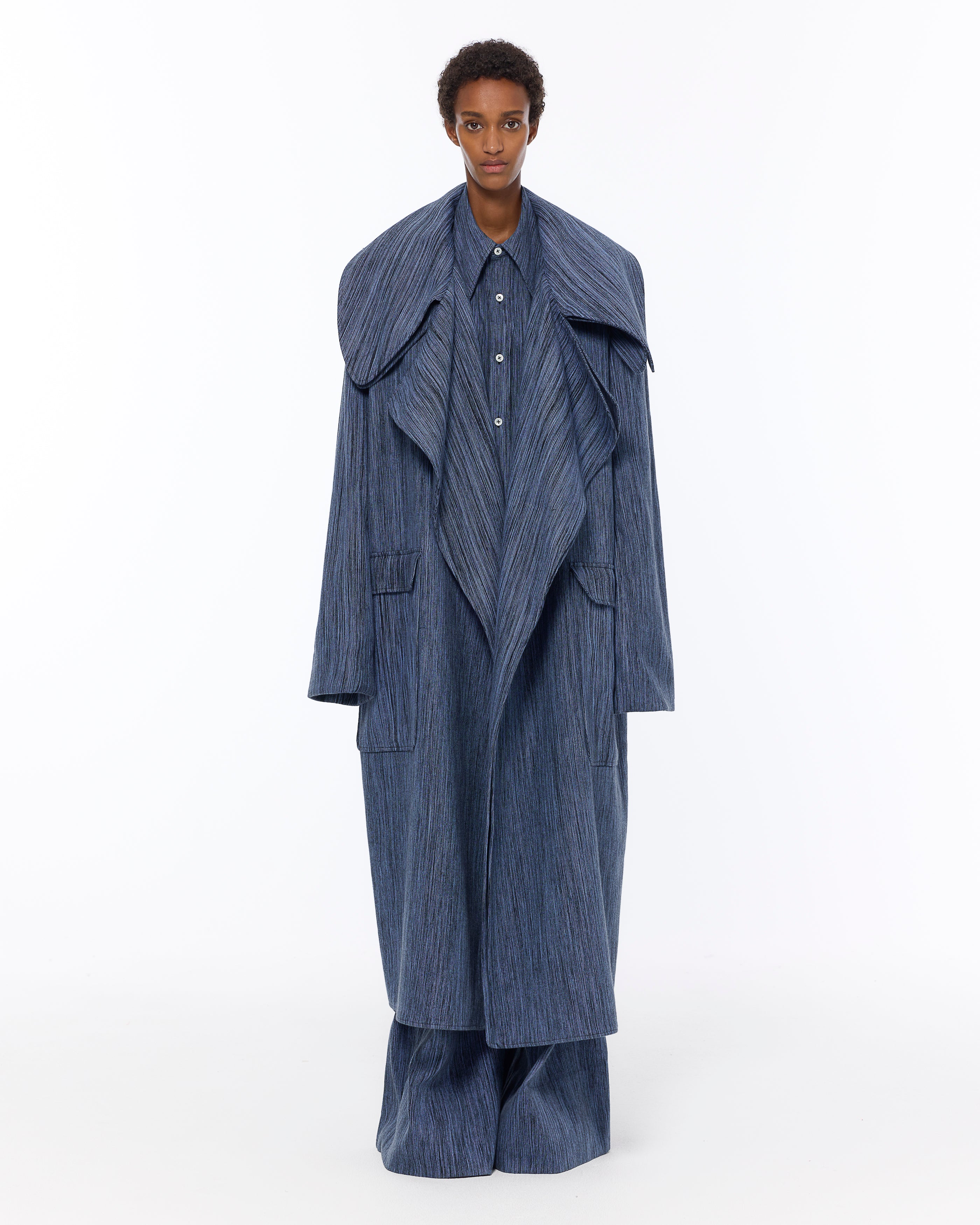 The Double Lapel Overcoat : Parisian Blue Chambray