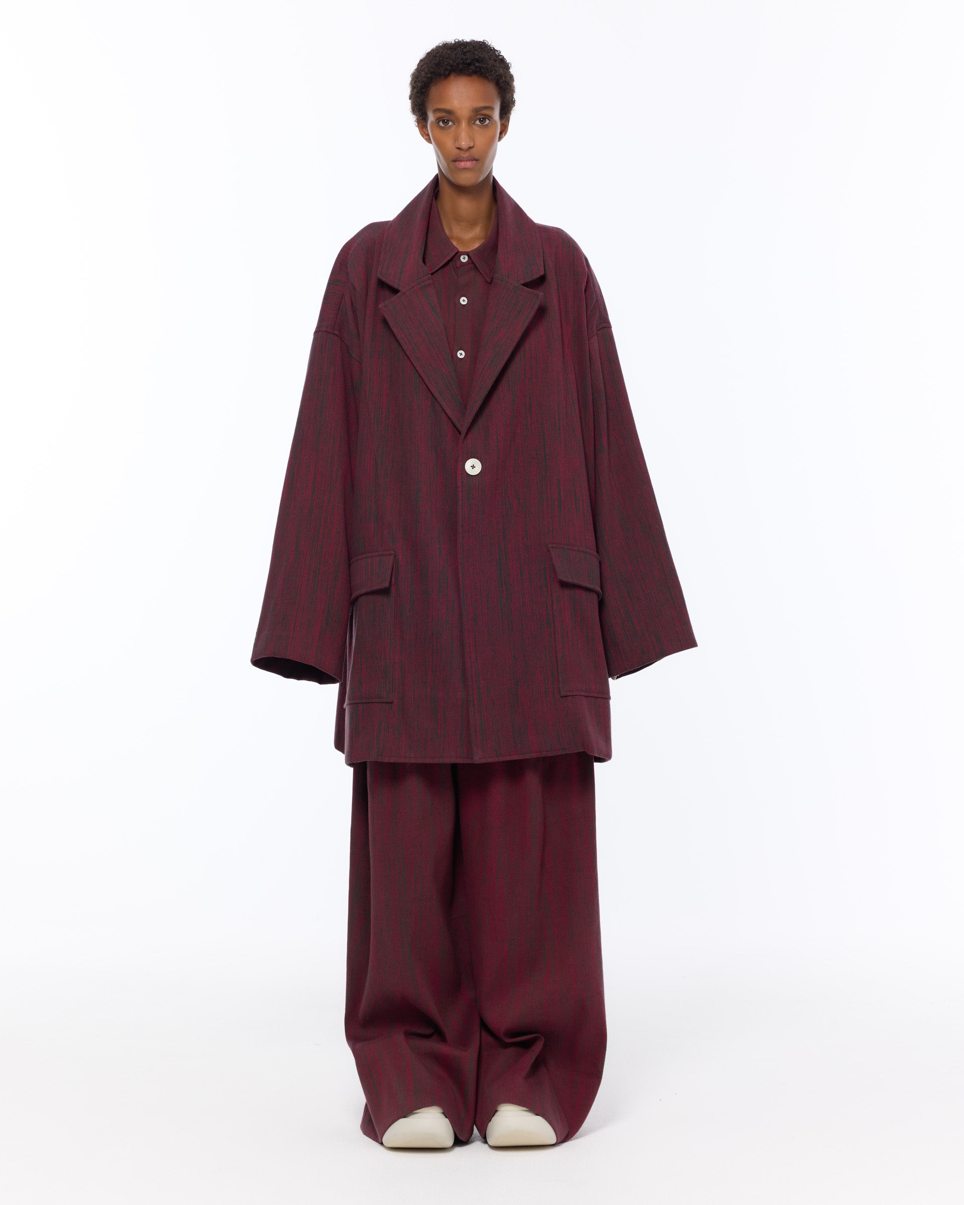 The Cropped Blanket Coat : Bordeaux Chambray