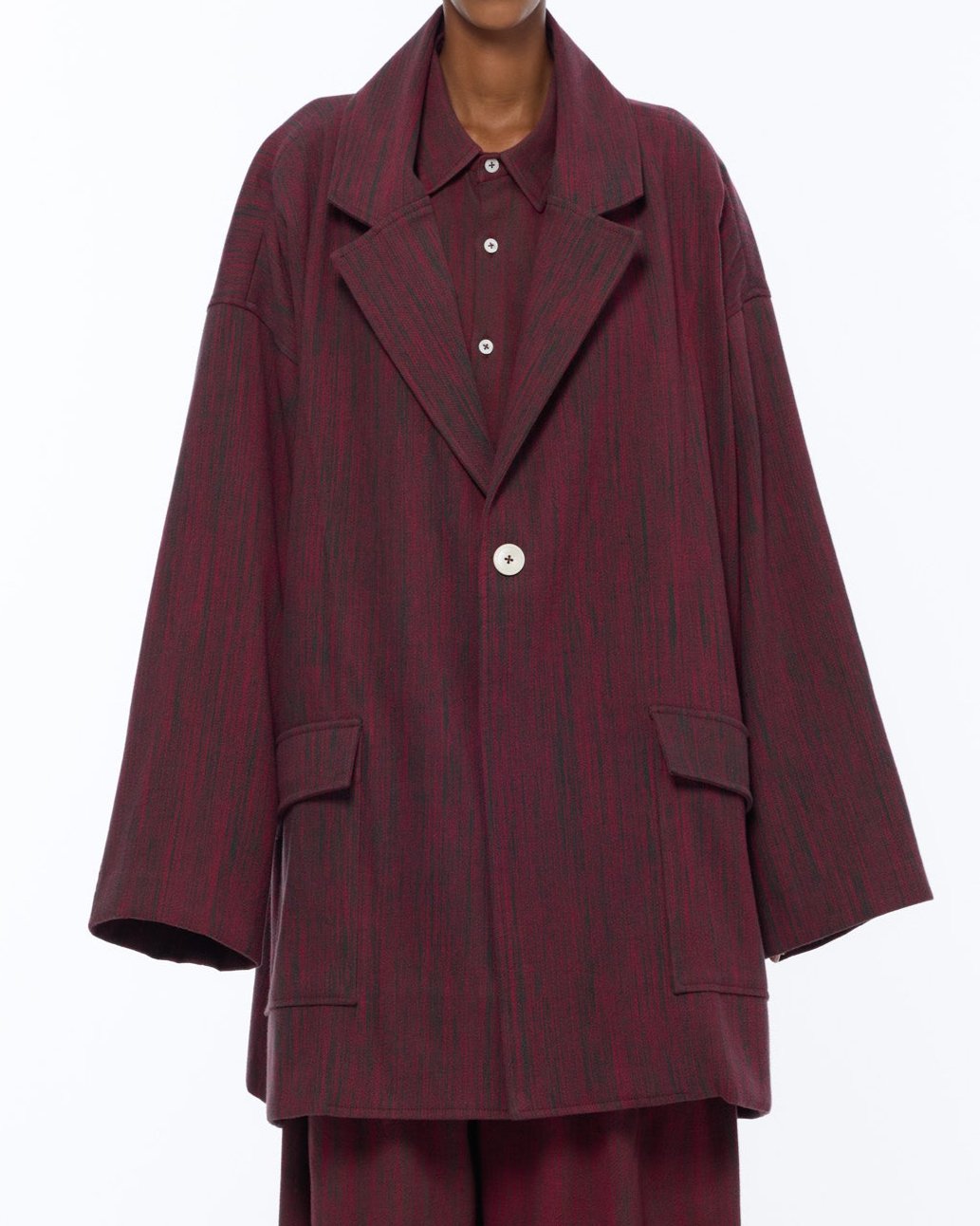 The Cropped Blanket Coat : Bordeaux Chambray