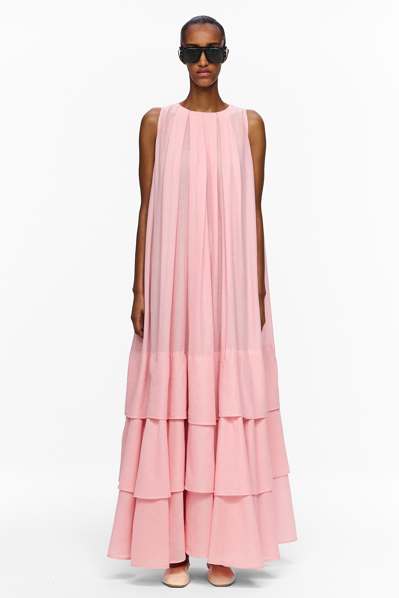 The Sleeveless Tiered Touareg Dress - Cosmos Pink