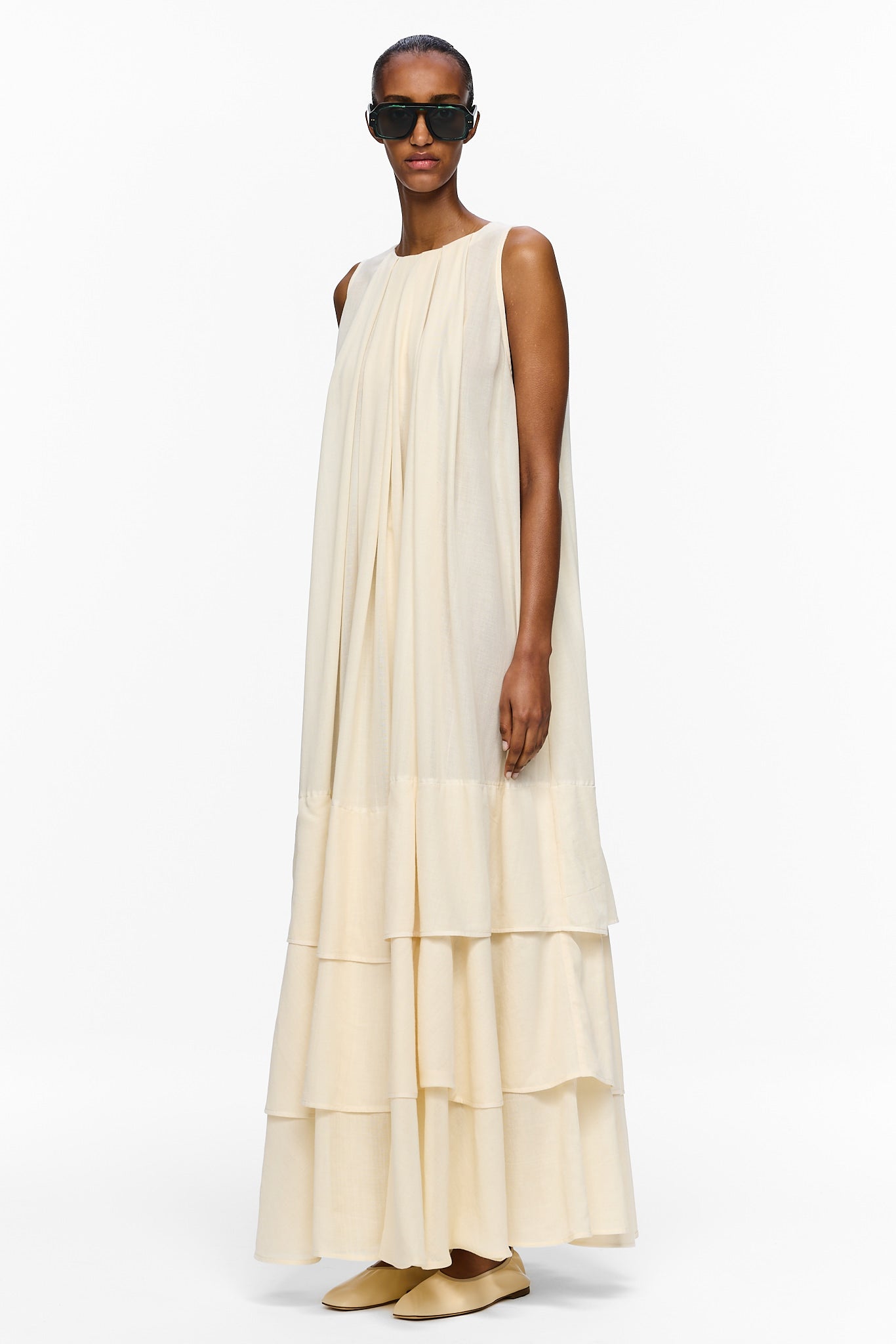 The Sleeveless Tiered Touareg Dress - Sand