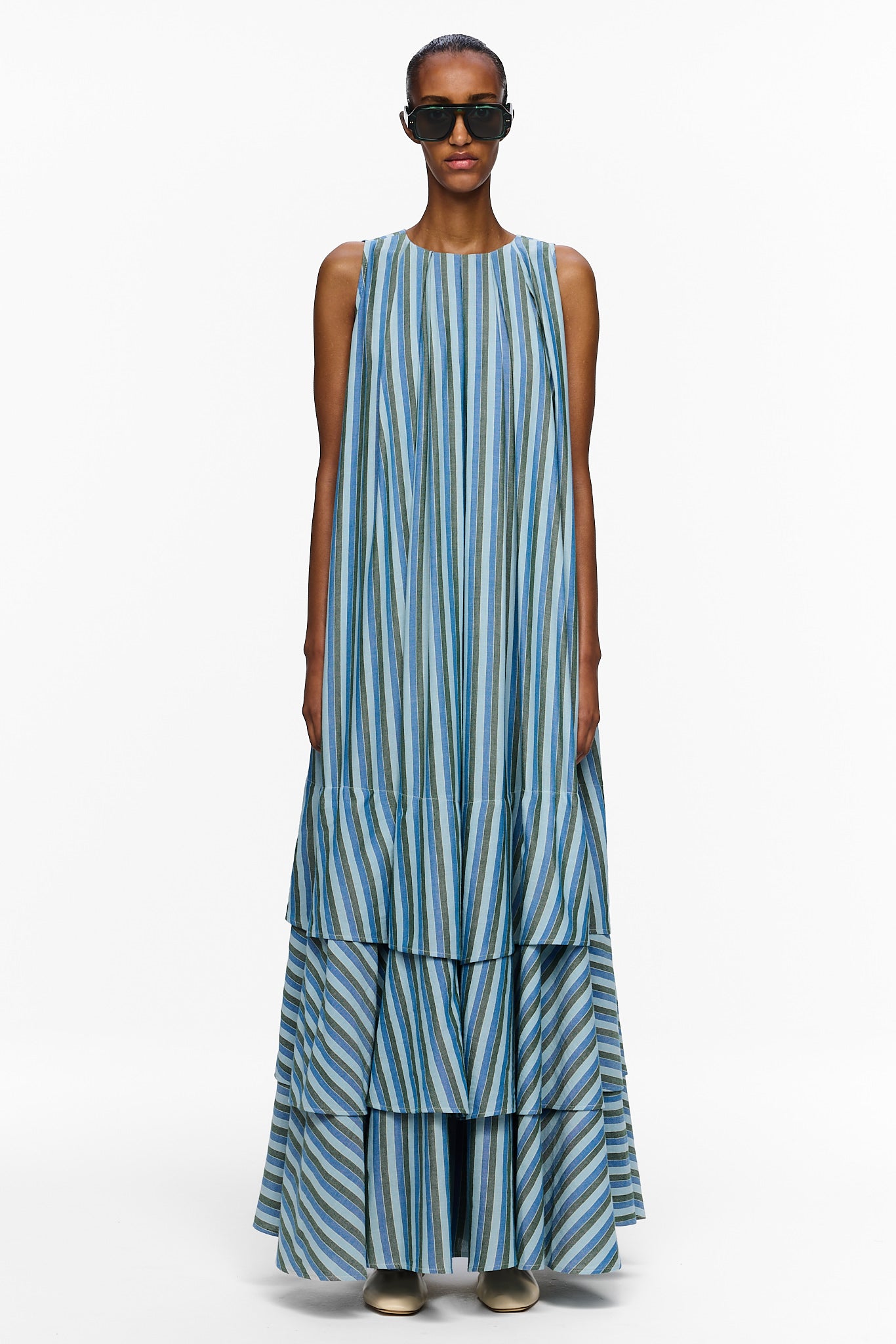 The Sleeveless Tiered Touareg Dress - Stripe 68