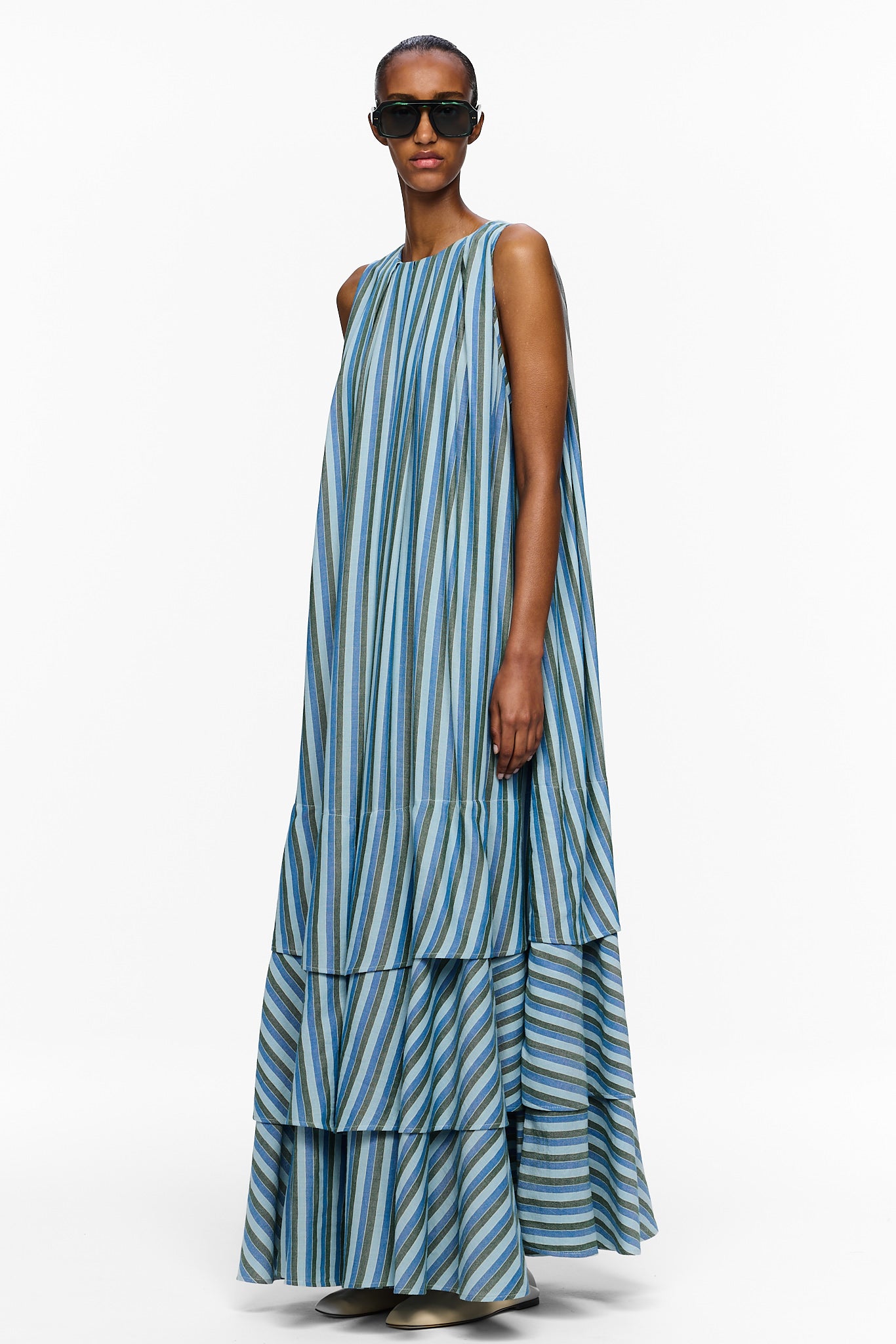 The Sleeveless Tiered Touareg Dress - Stripe 68
