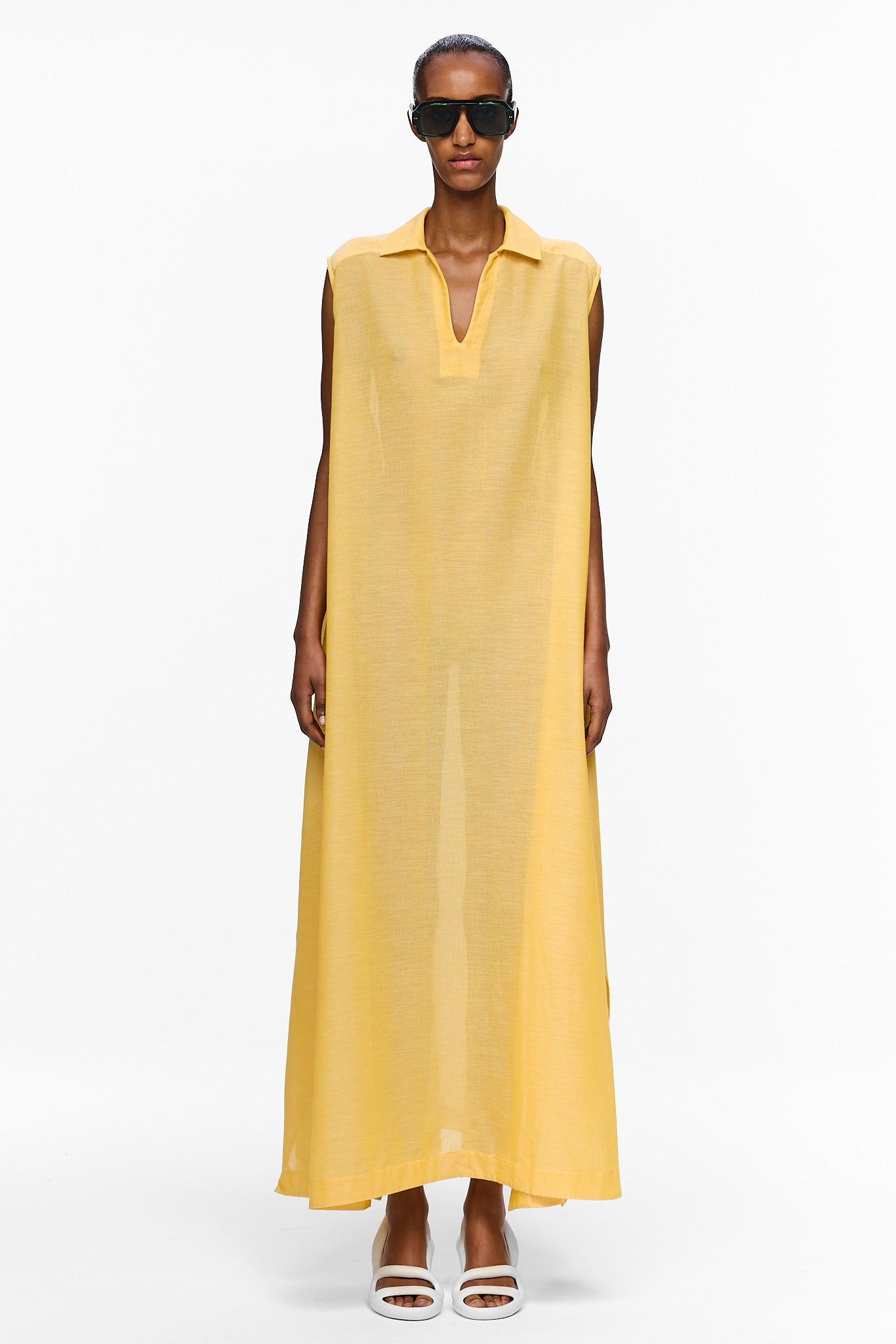The Sleeveless V-Neck Caftan - Canary