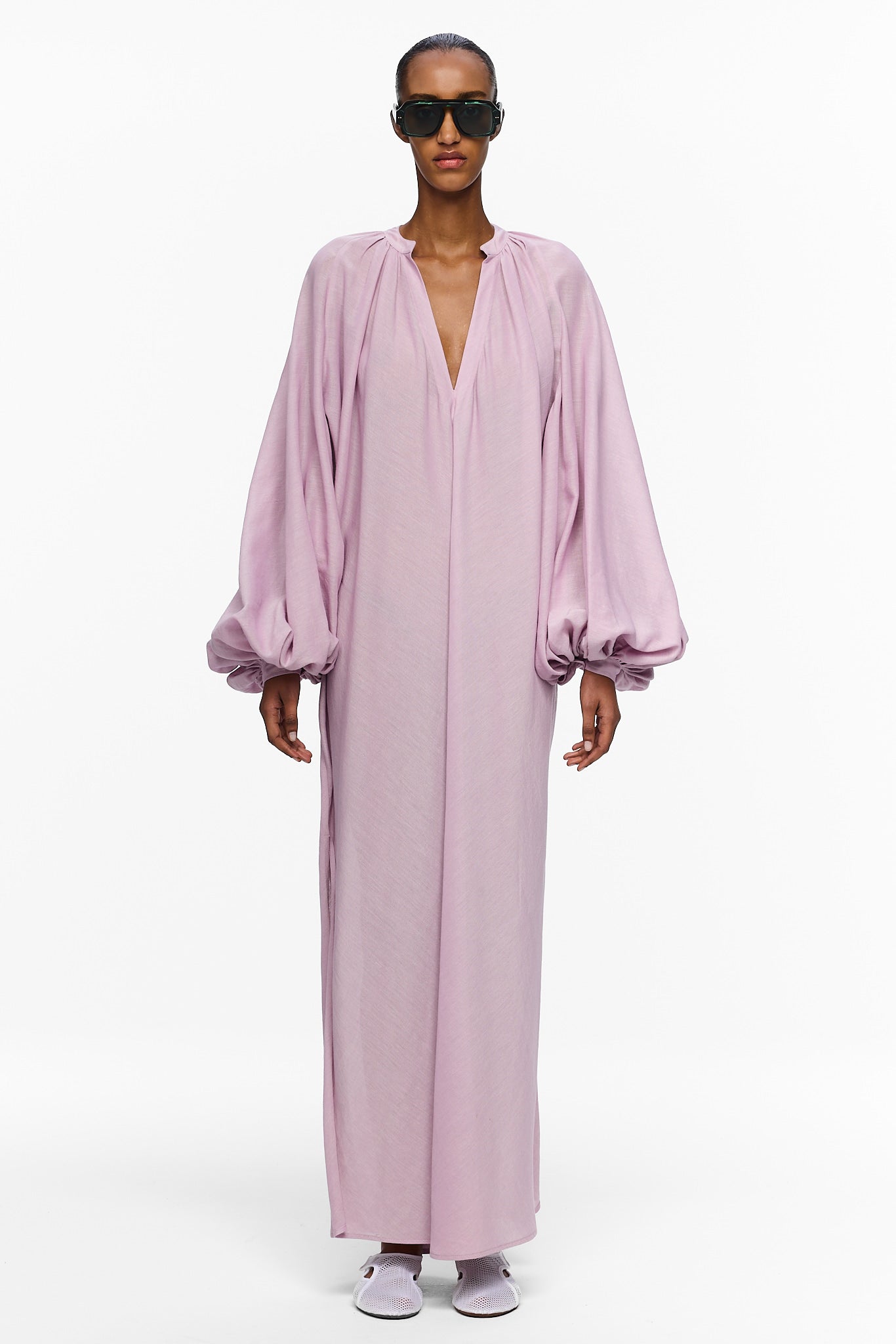 long sleeve lavender dress Floral Embroidered Wedding Custom Color / Floor Length / US10 100% cotton (soft The Touareg Dress with Balloon