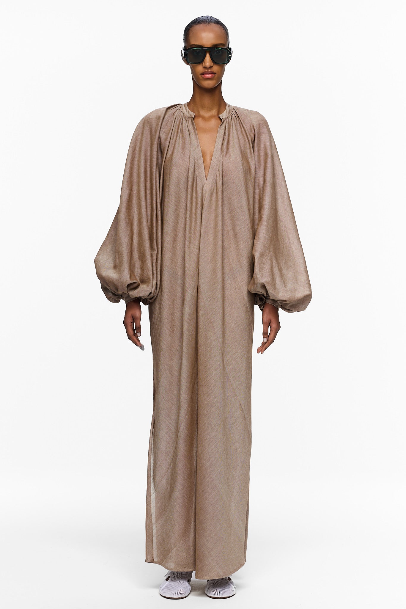 The Touareg Dress with Balloon Sleeve - Chocolate Brown