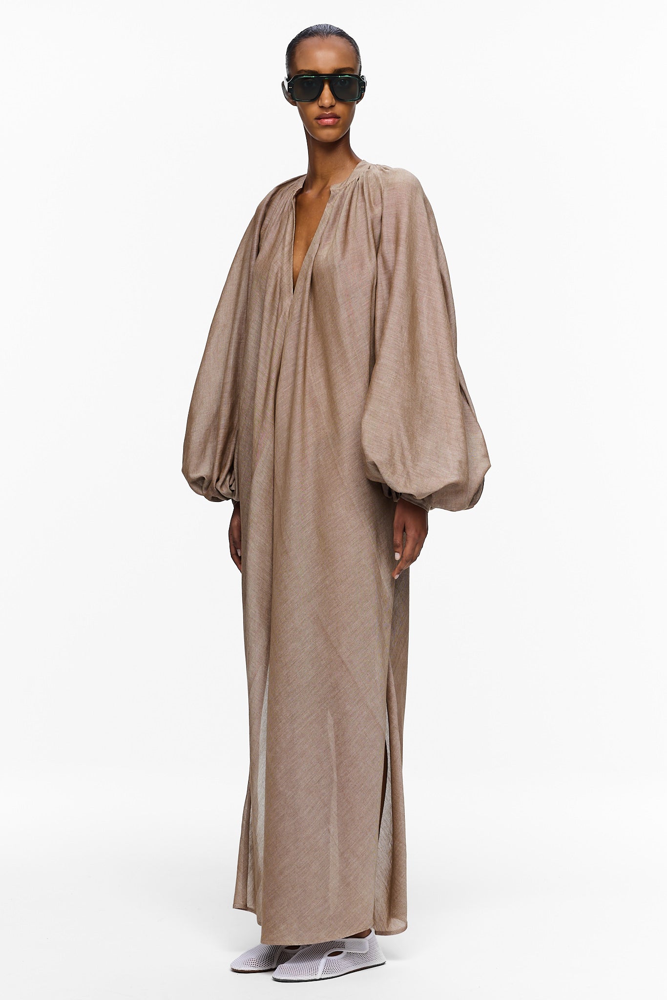 The Touareg Dress with Balloon Sleeve - Chocolate Brown