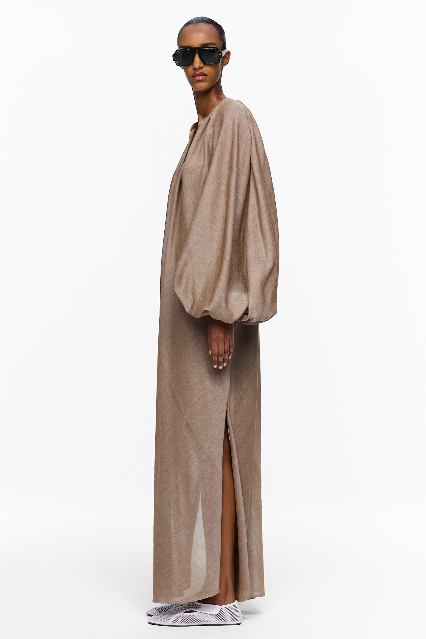 The Touareg Dress with Balloon Sleeve - Chocolate Brown