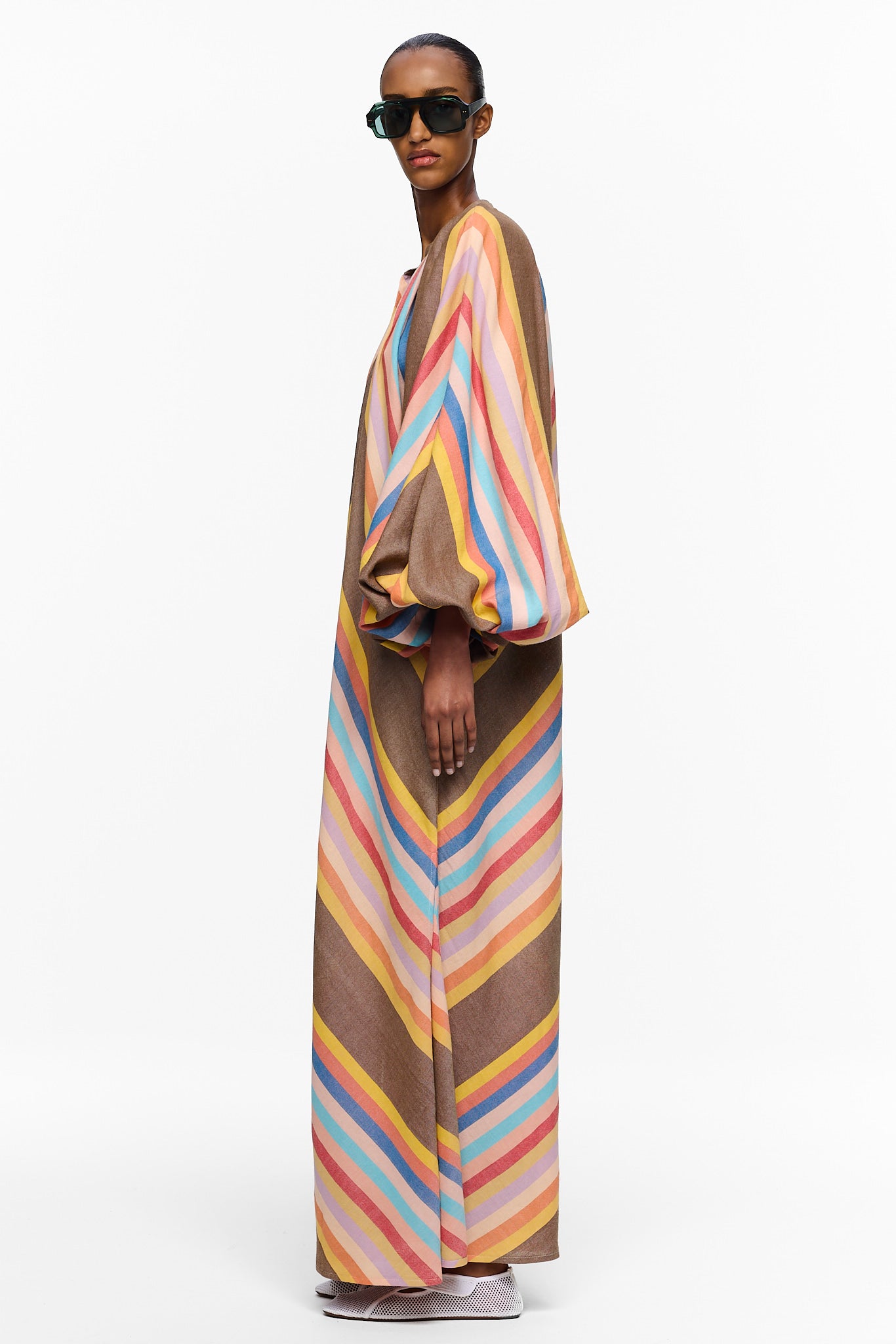 striped balloon sleeve maxi dress MARRAKSHI LIFE The Balloon Sleeve Touareg striped cotton maxi dress