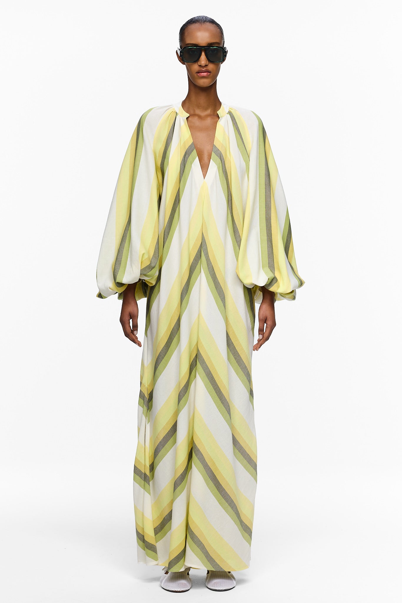 The Touareg Dress with Balloon Sleeve - Stripe 84