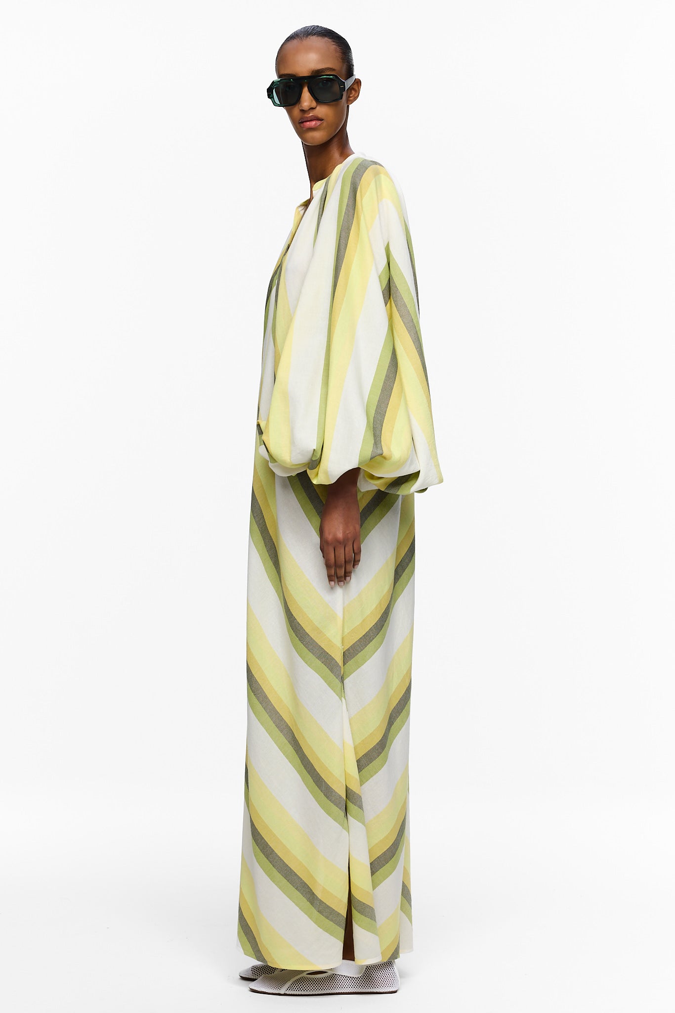 The Touareg Dress with Balloon Sleeve - Stripe 84