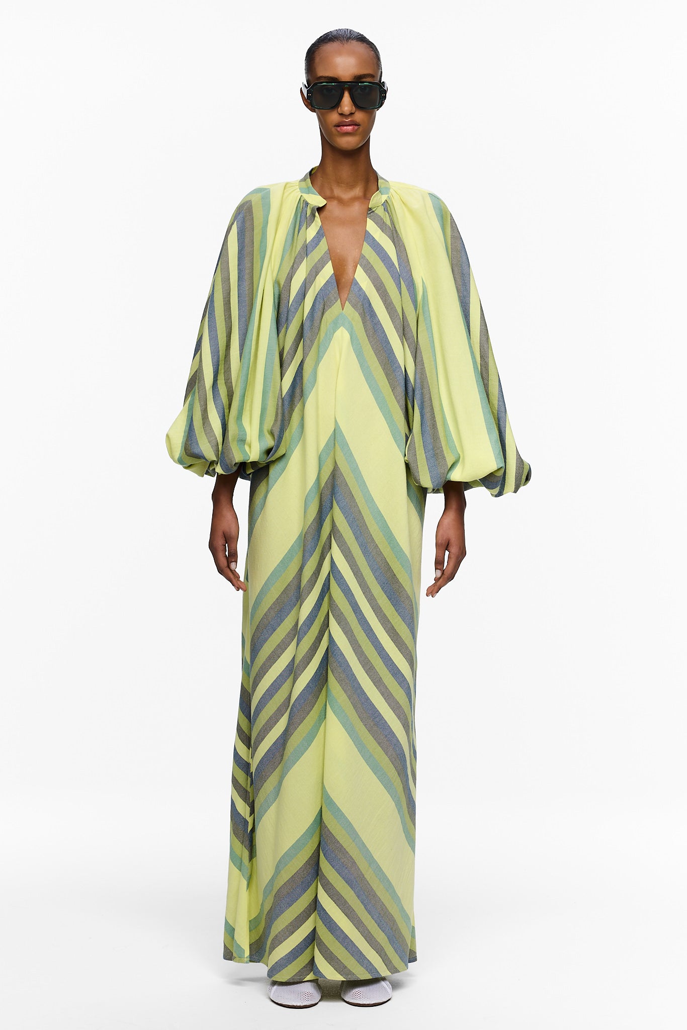 The Touareg Dress with Balloon Sleeve - Stripe 82