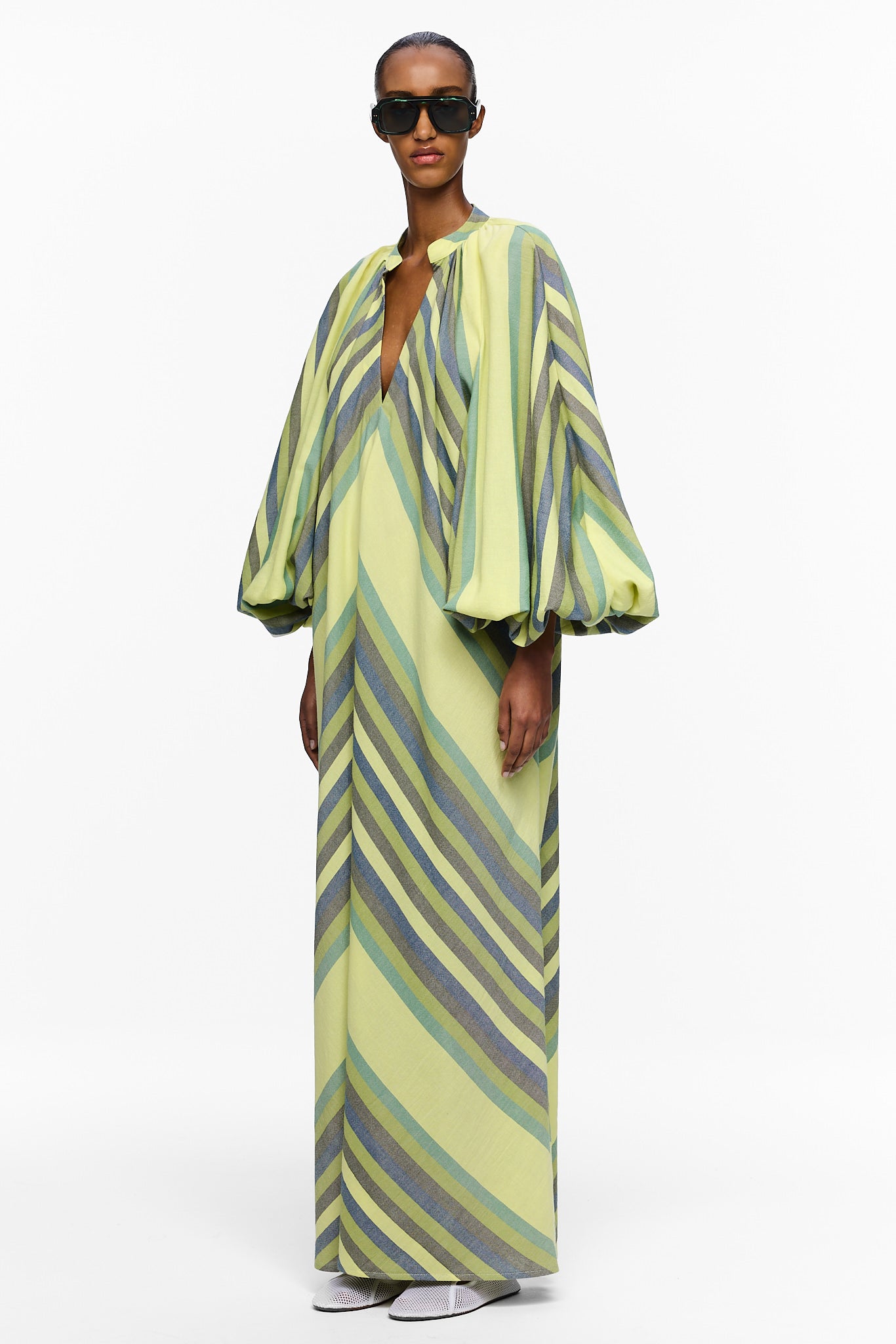 The Touareg Dress with Balloon Sleeve - Stripe 82