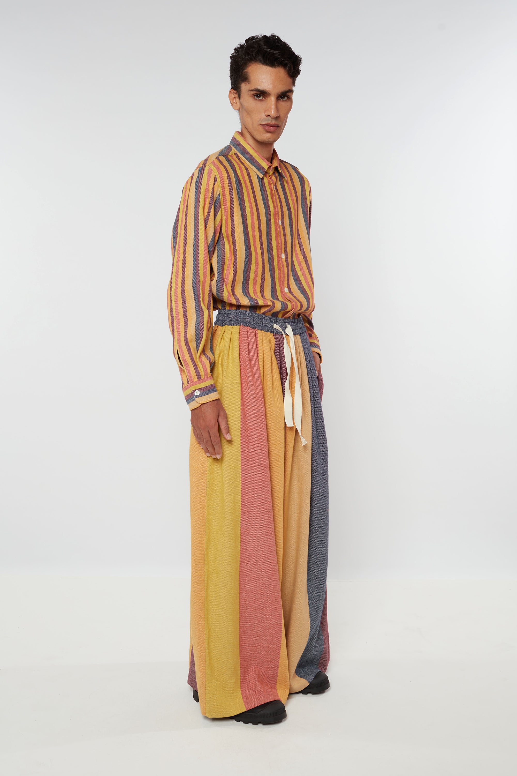 Drawstring Pleated Pant : Indian Summer Rainbow Stripe